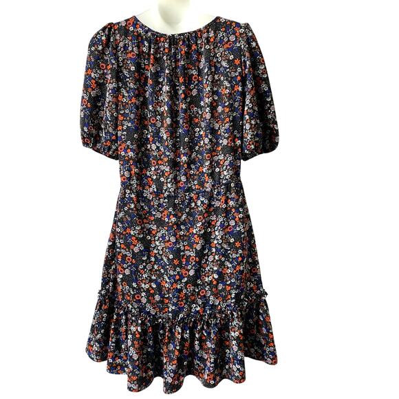 BCBGeneration Puff Sleeve Boho Floral Dress 8 Blue Orange Cottagecore Ruffle Hem - Picture 3 of 13